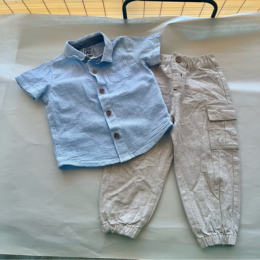 Little Lad Blue Button Down Shirt Lightweight Fabric & Khaki Pants